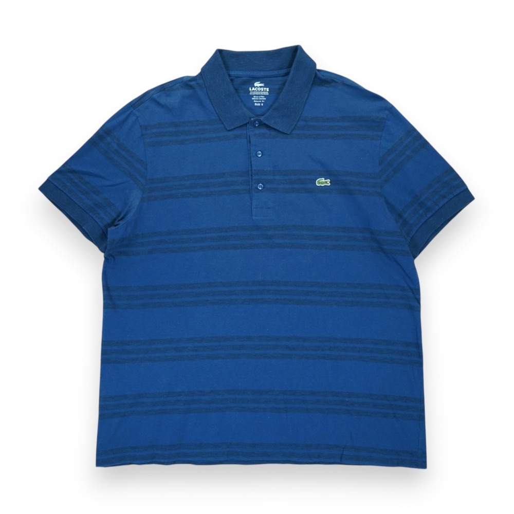 LACOSTE Shirt Men's Size 6 Blue Stripe Short‎ Sleeve Crocodile Logo Pique Polo